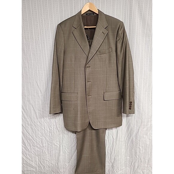 Faconnable Nordstroms 2 Piece Suit 42R 36/32 Slacks. Olive Green Pin Stripes. - Picture 3 of 9